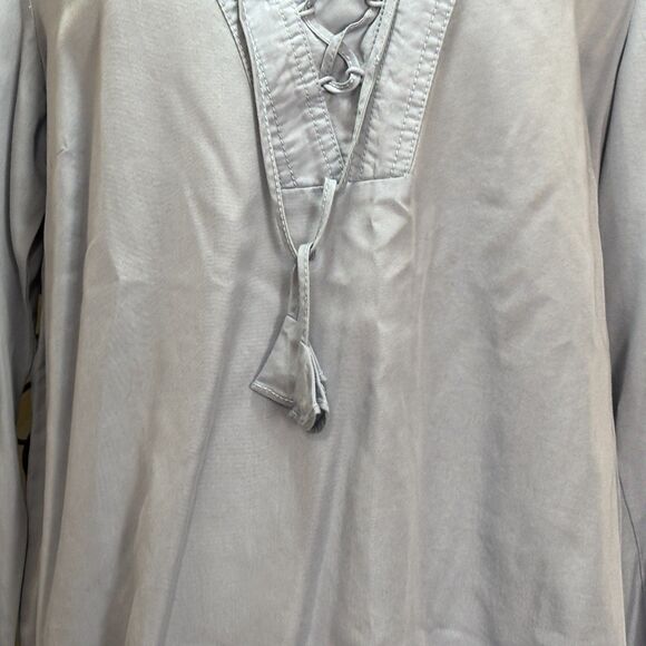 J. Jill Blue Rain Chambray Lace-up Pullover Peasant Pop Over Blouse Top Size L - Picture 7 of 13
